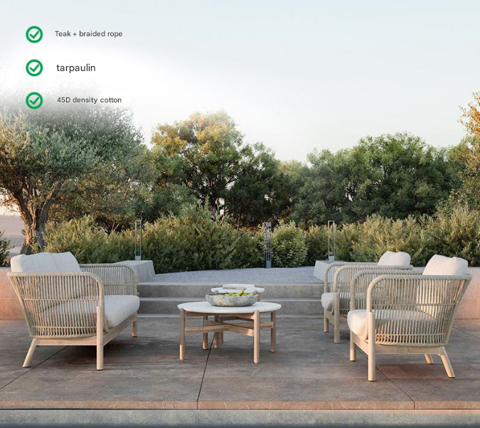 Nordic Teak Rope Outdoor Sofa Set – Outdoor Sofa Set with Coffee Table – Custom Made