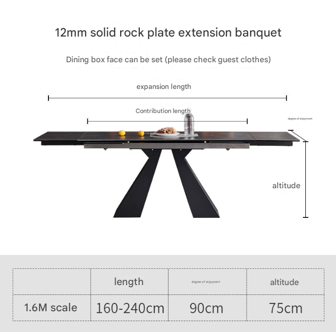 Custom Made Italian Modern Extendable Rock Plate Dining Table – Minimalist Telescopic Design for 4–10 Seaters