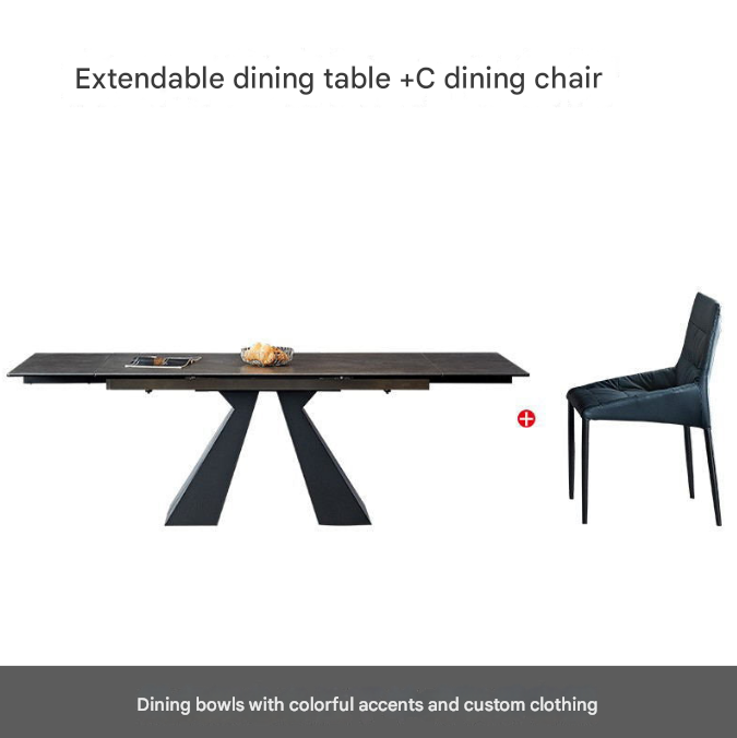 Custom Made Italian Modern Extendable Rock Plate Dining Table – Minimalist Telescopic Design for 4–10 Seaters