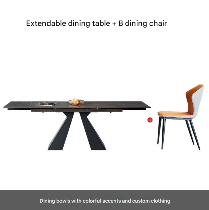 Custom Made Italian Modern Extendable Rock Plate Dining Table – Minimalist Telescopic Design for 4–10 Seaters