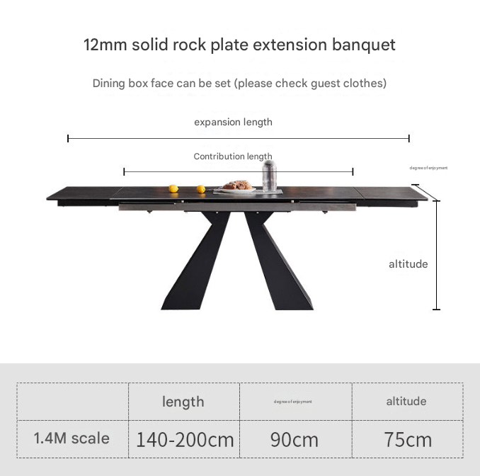 Custom Made Italian Modern Extendable Rock Plate Dining Table – Minimalist Telescopic Design for 4–10 Seaters