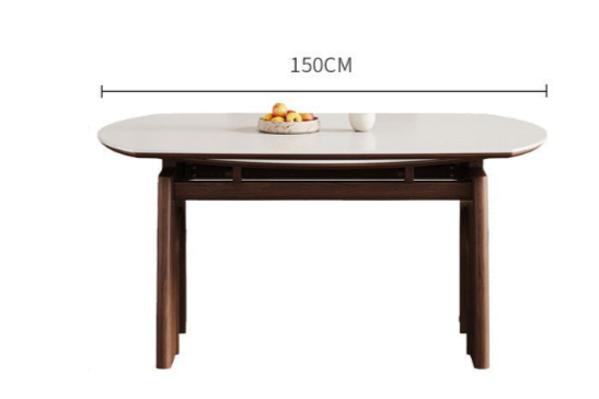 Custom Made Retro Modern Solid Wood Dining Table – Italian Minimalist Rock Plate Top with Designer Chair Options