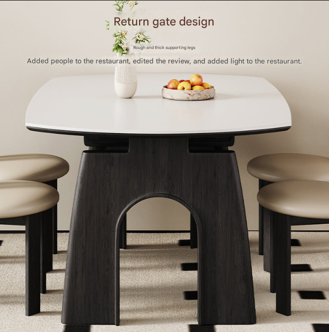 Custom Made Retro Modern Solid Wood Dining Table – Italian Minimalist Rock Plate Top with Designer Chair Options