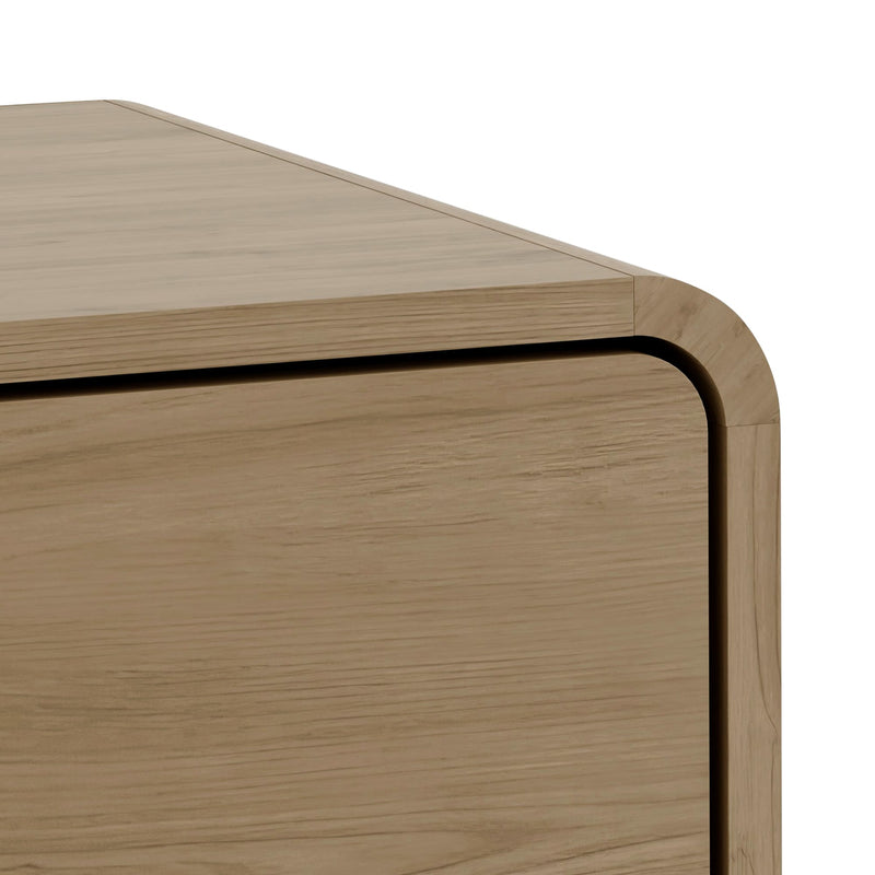 Close-up of a wooden side table with a white background