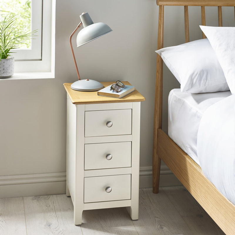 Somerset White and Oak Compact 3 Drawer Bedside Table 34cm - White/Oak