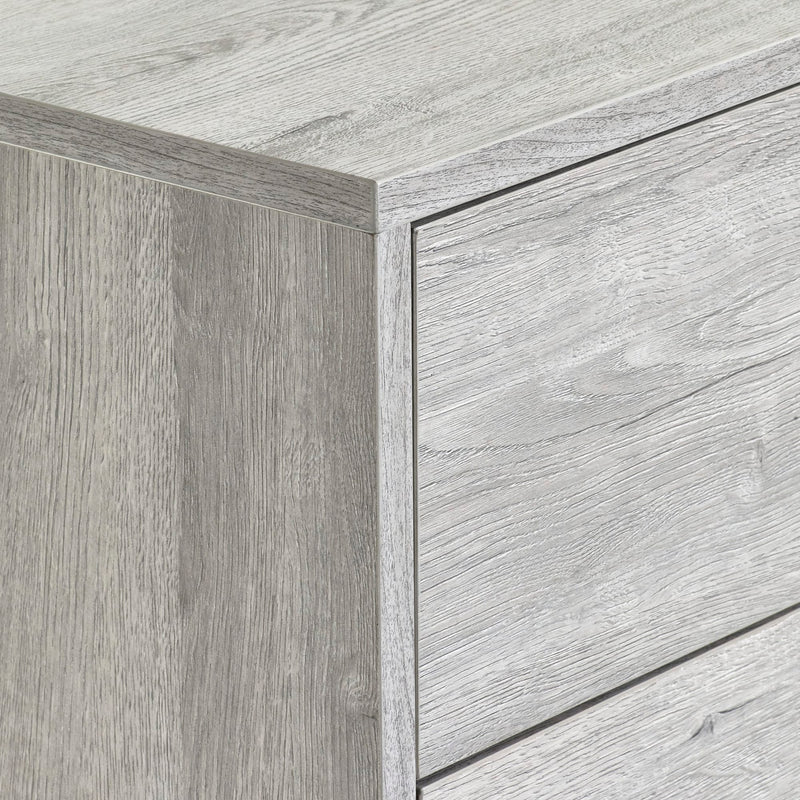 Close-up of gray wood paneling with a corner joint.