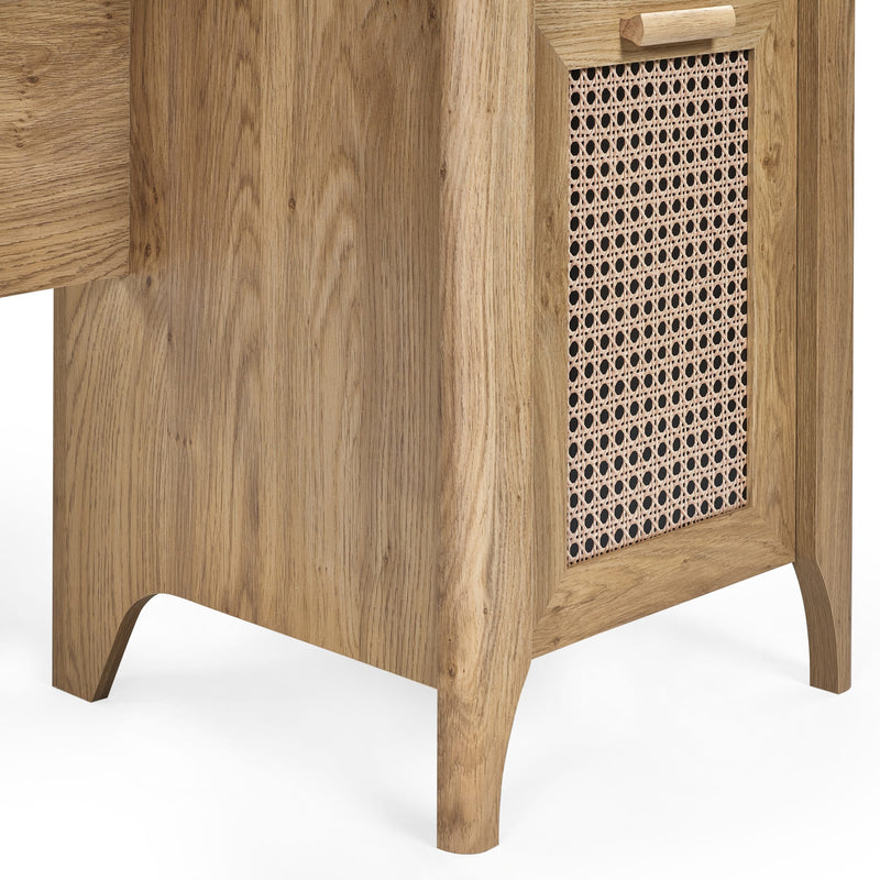Wooden cabinet with a woven pattern on a white background