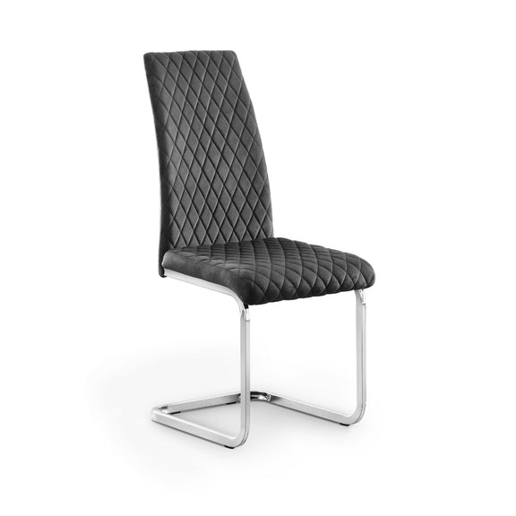 Black quilted chair with chrome legs on a white background