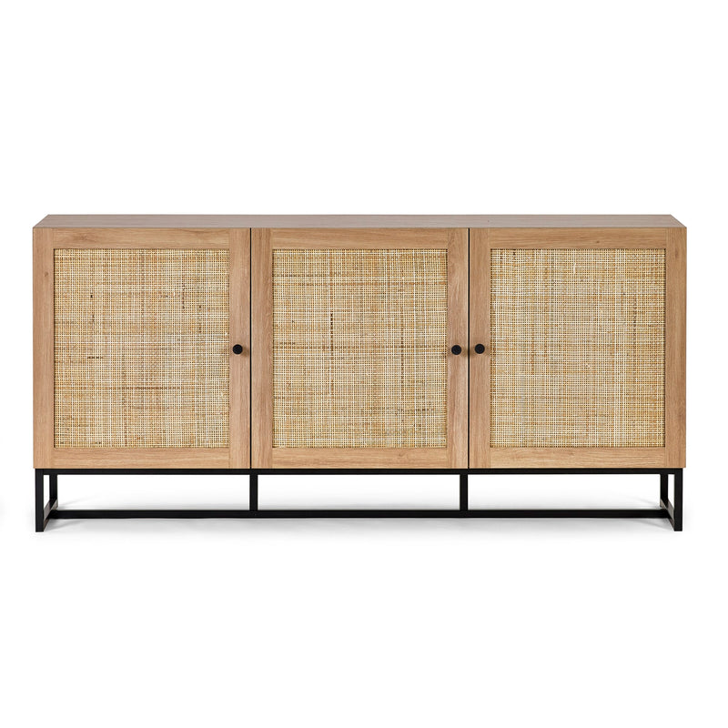Wooden cabinet with rattan doors on a white background