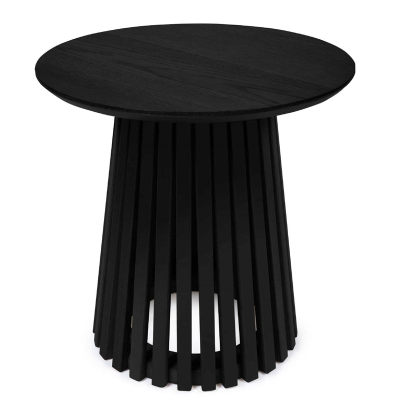 Black round side table on a white background