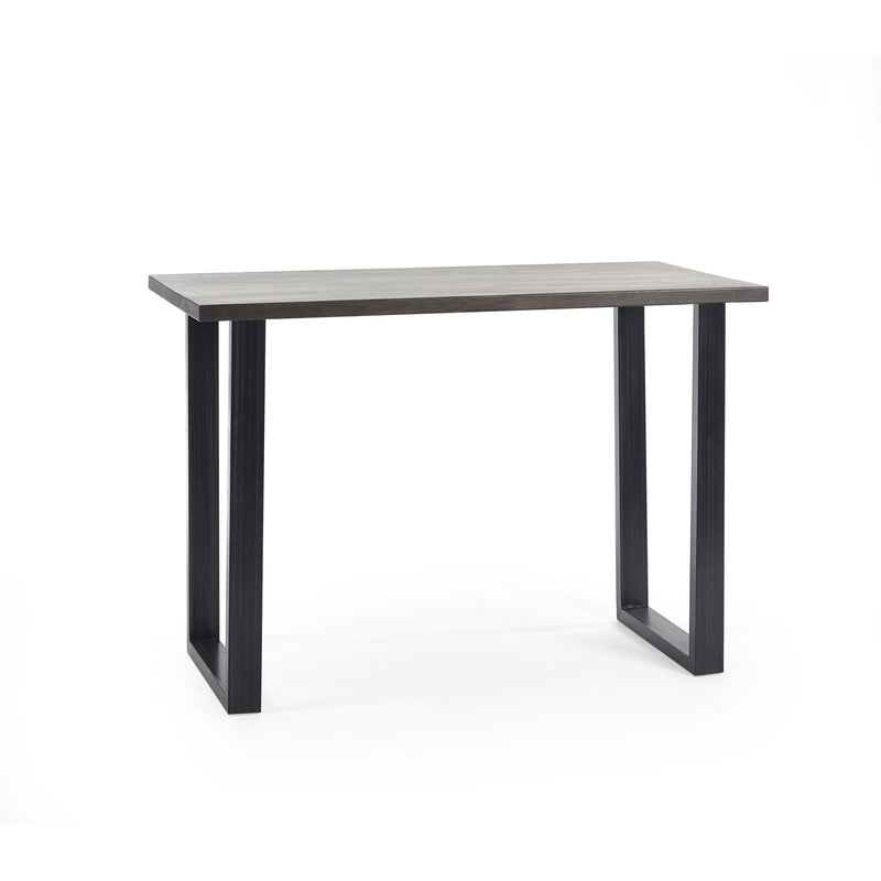Rectangular table with a gray top and black legs on a white background