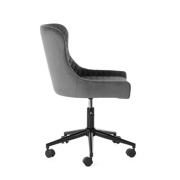 Gray office chair with black wheels on a white background