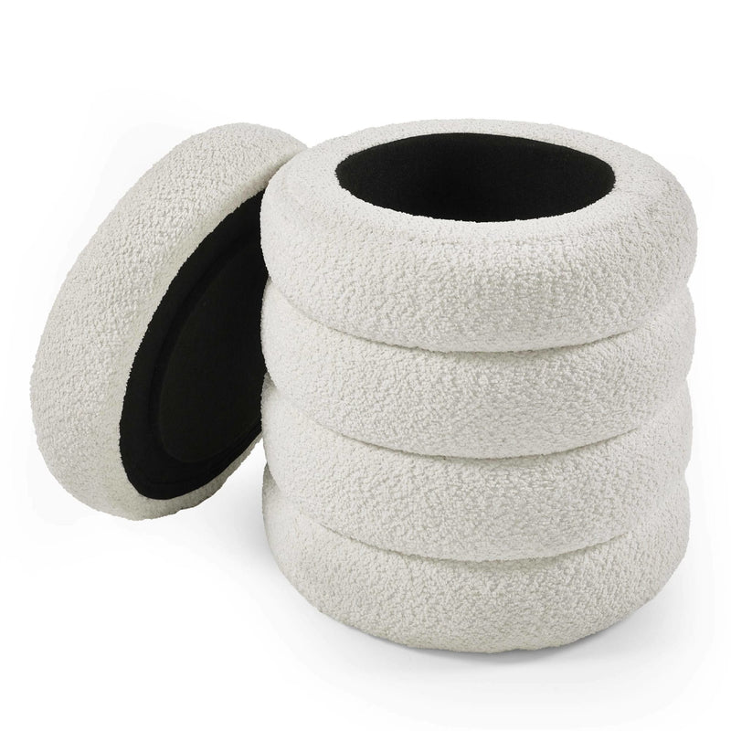 Stack of white fleece-lined pet beds on a white background
