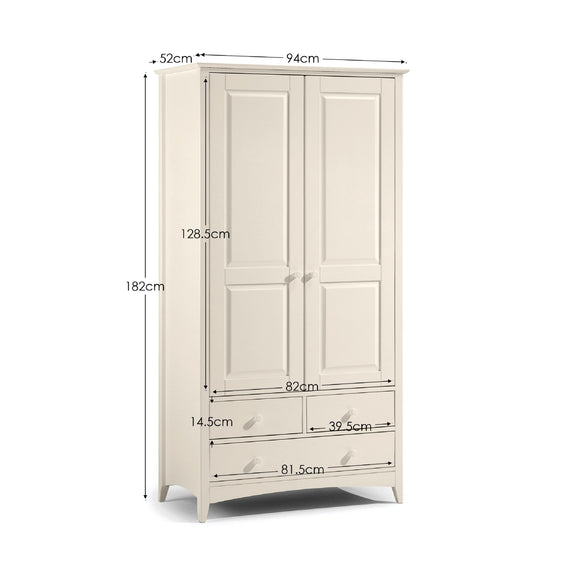 White wardrobe with dimensions labeled on a white background