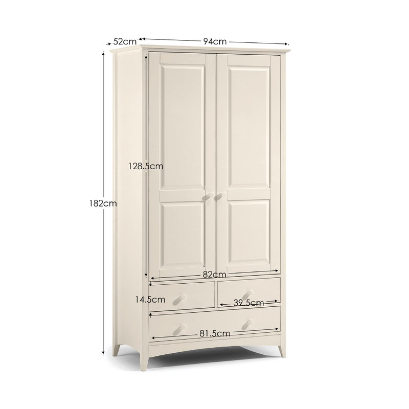 White wardrobe with dimensions labeled on a white background
