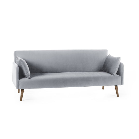 Gray sofa with wooden legs on a white background