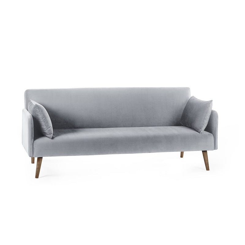 Gray sofa with wooden legs on a white background