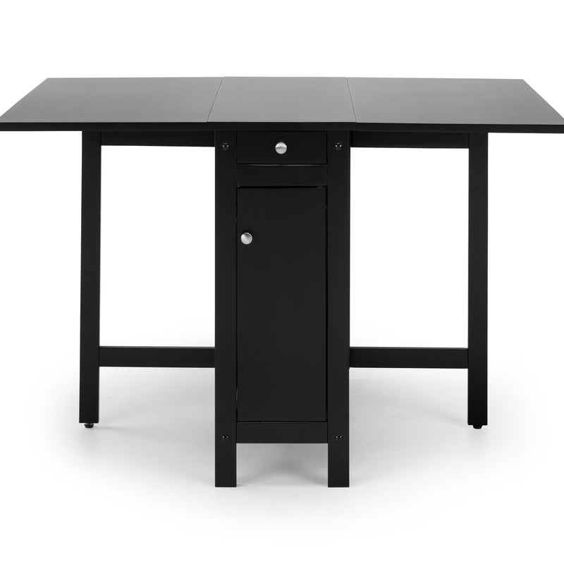 Black dining table with a cabinet on a white background