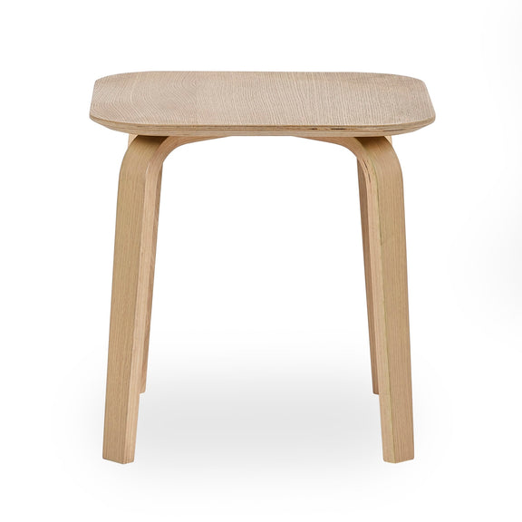 Beige stool with wooden legs on a white background