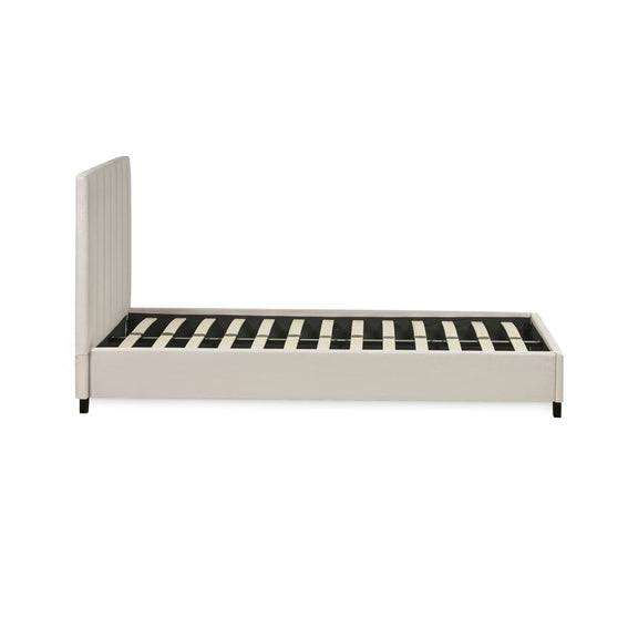 Bed with striped mattress on a white background