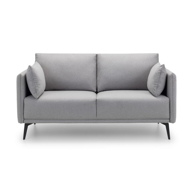 Gray sofa with two cushions on a white background