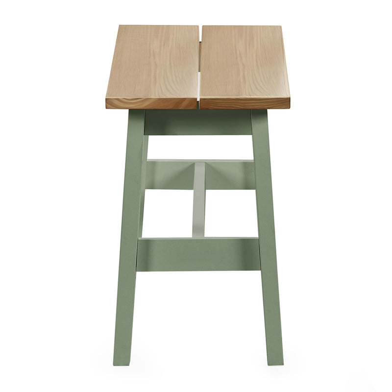 Wooden stool with green base on a white background