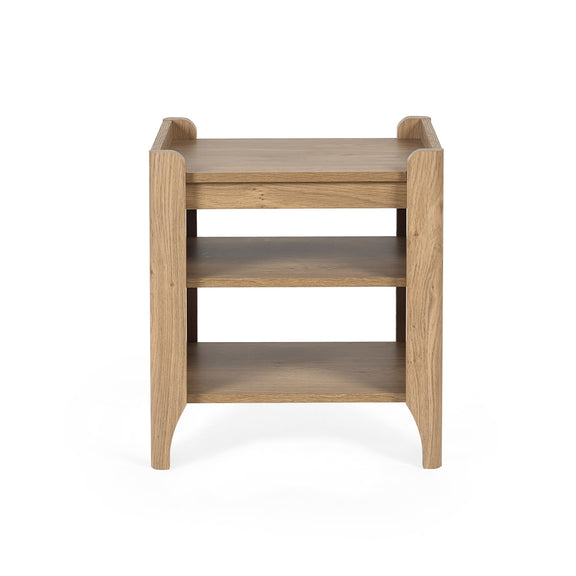 Wooden side table with two shelves on a white background
