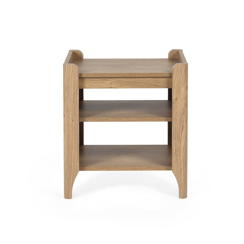 Wooden side table with two shelves on a white background
