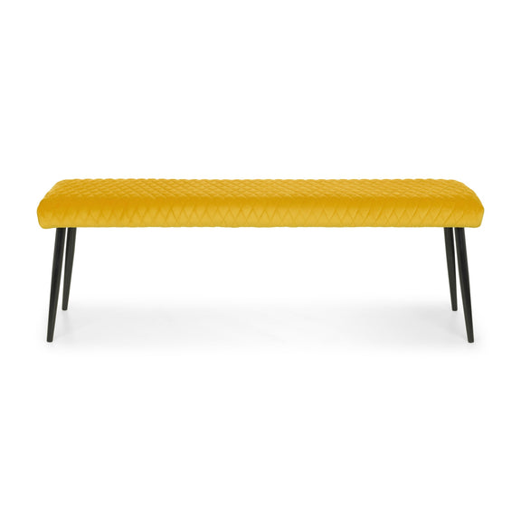 Yellow bench with black legs on a white background