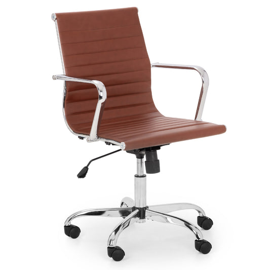 Brown office chair with chrome frame on a white background