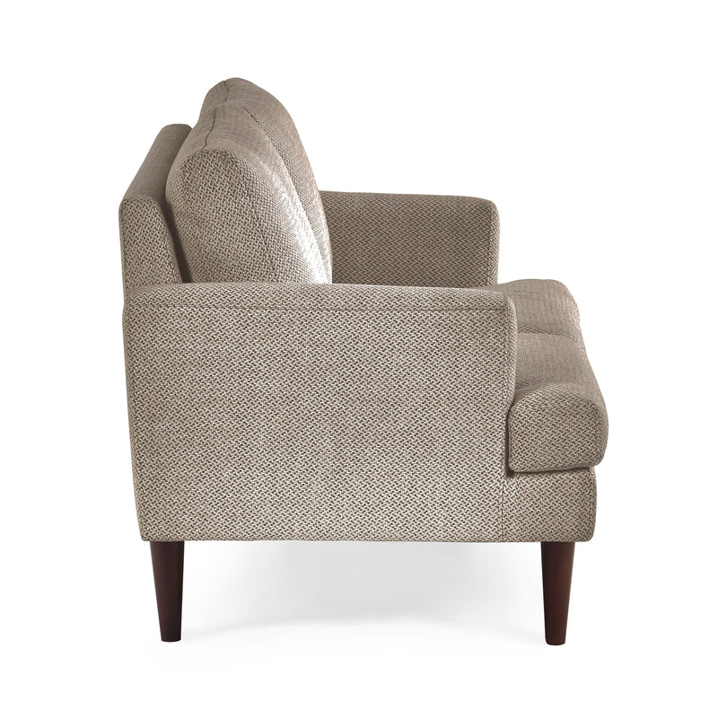 Gray upholstered armchair on a white background