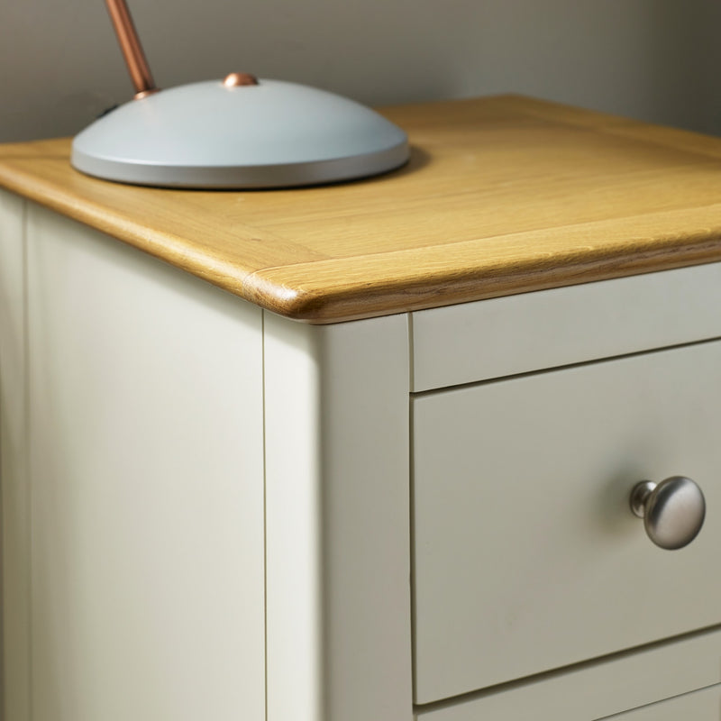 Somerset White and Oak Compact 3 Drawer Bedside Table 34cm - White/Oak