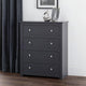 Dark gray dresser with four drawers in a room setting.