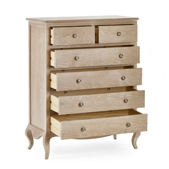 Wooden dresser with multiple drawers on a white background