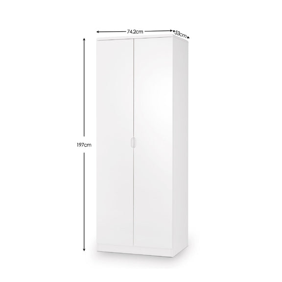 White cabinet with dimensions indicated on a white background