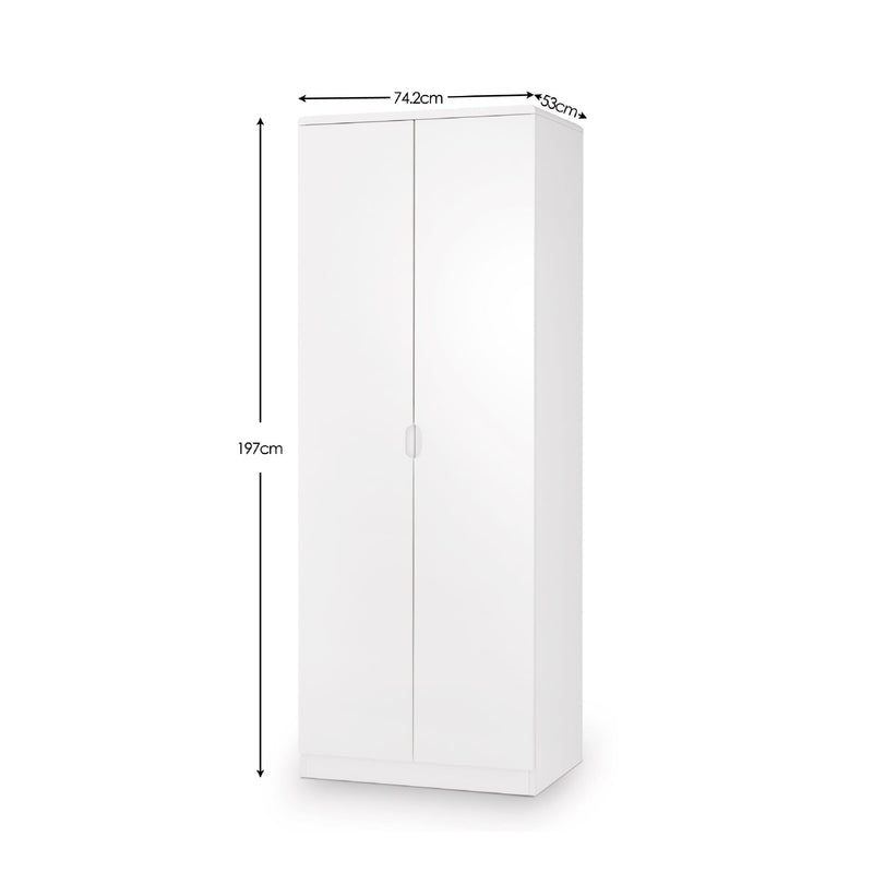 White cabinet with dimensions indicated on a white background