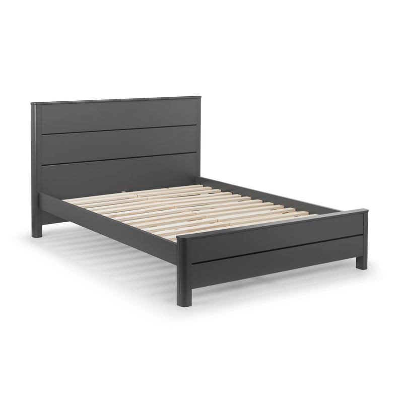 Dark gray wooden bed frame on a white background
