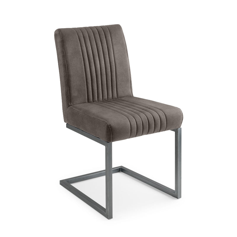 Brown upholstered chair with metal legs on a white background