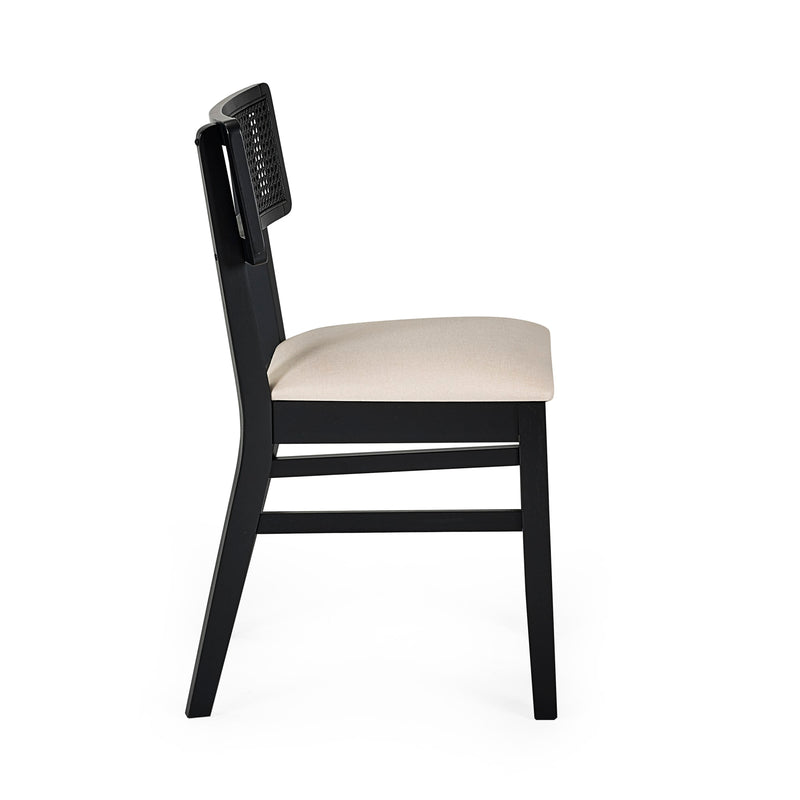 Black chair with a beige cushion on a white background