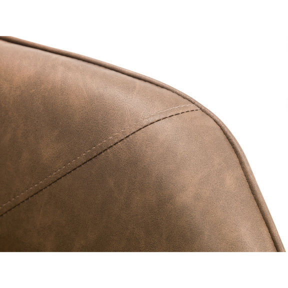 Close-up of brown leather surface with visible stitching on a white background