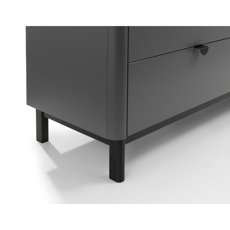 Dark gray dresser with black legs on a white background