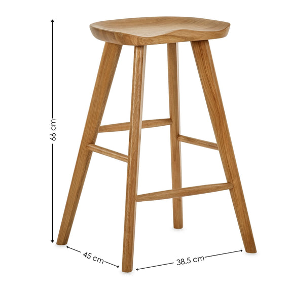 Wooden bar stool with dimensions on a white background