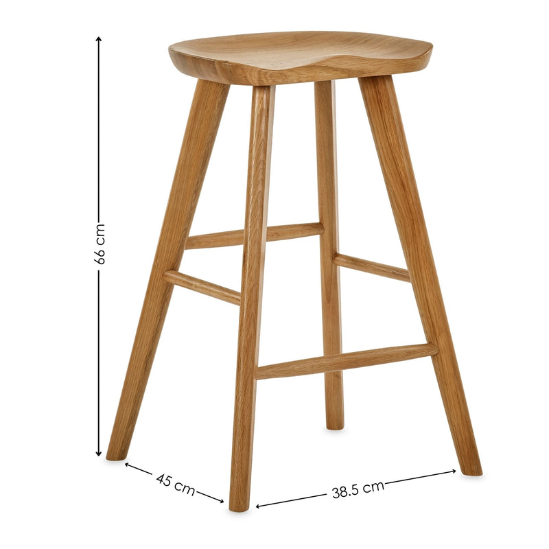 Wooden bar stool with dimensions on a white background