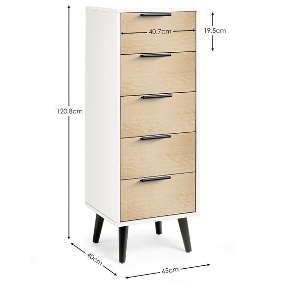 White cabinet with four drawers and dimensions labeled on a white background