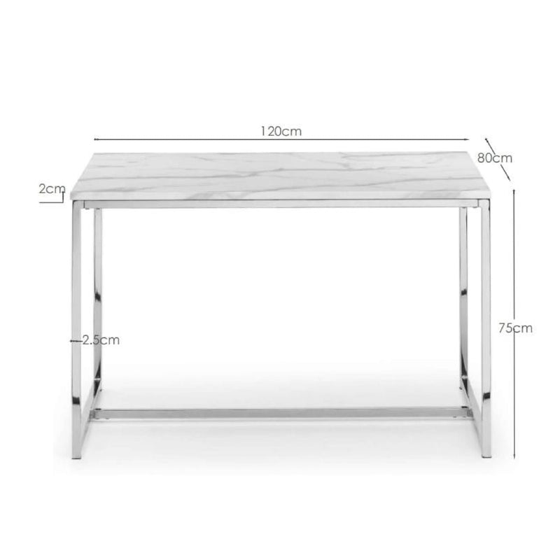 White table with dimensions labeled on a white background