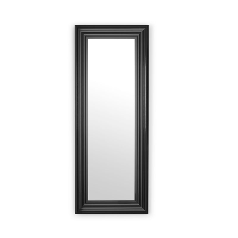 Black framed mirror on a white background