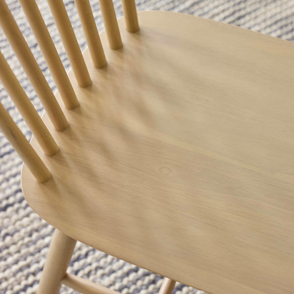 Close-up of a wooden chair with a textured surface
