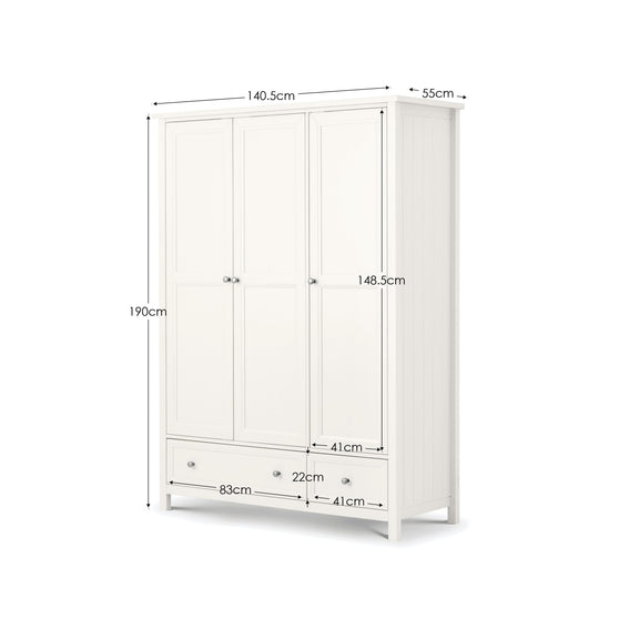 White wardrobe with dimensions labeled on a white background