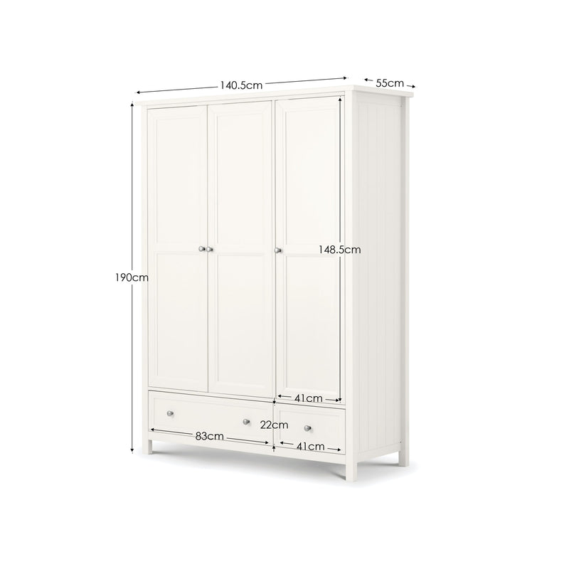 White wardrobe with dimensions labeled on a white background
