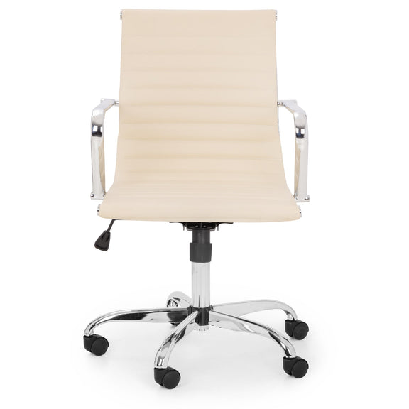 Beige office chair with chrome base on a white background